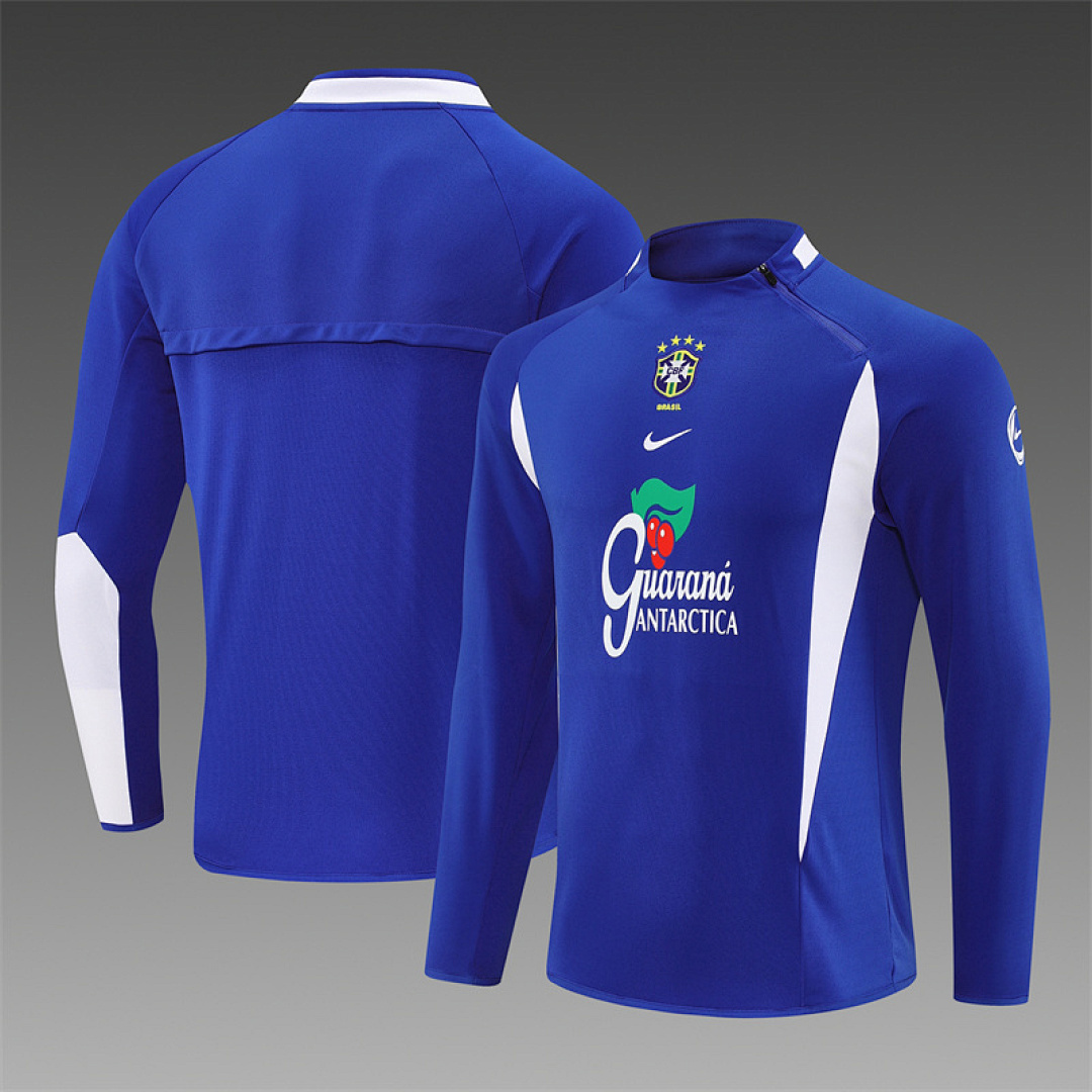 2002 retro Brazil Bright blue adult man tracksuit Training top best soccer football jerseys half zipper