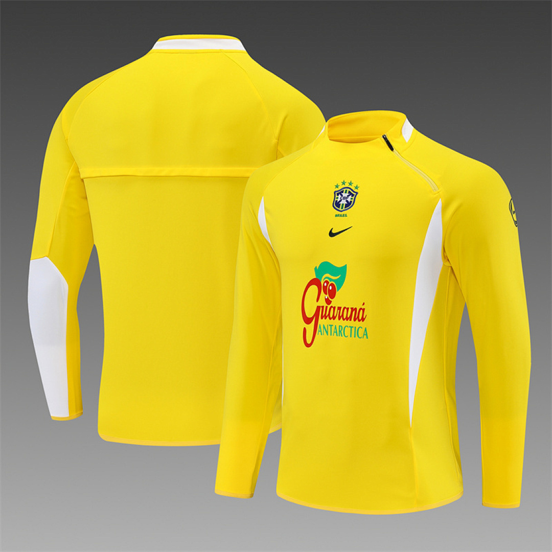 2002 retro Brazil yellow adult man tracksuit Training top best soccer football jerseys half zipper