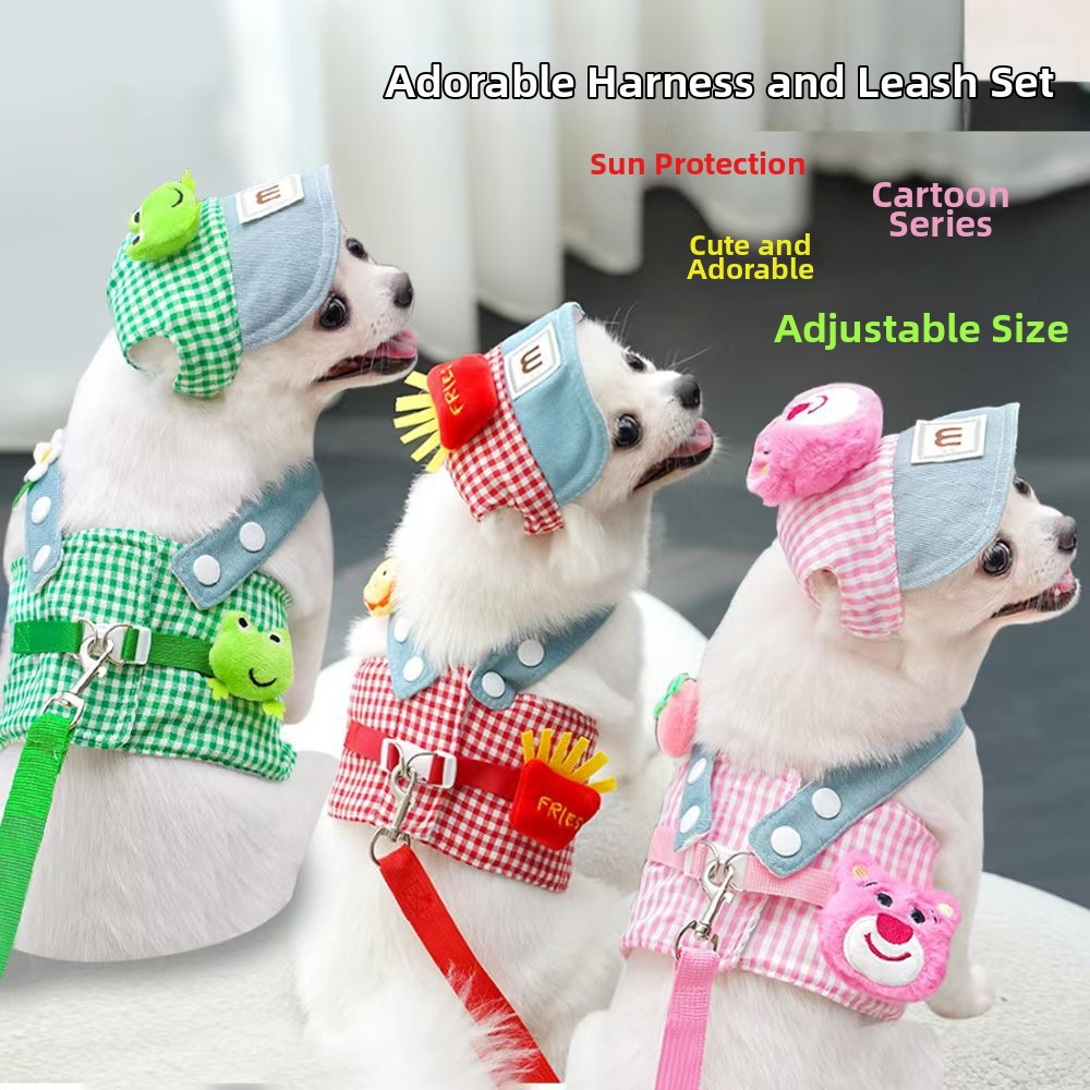 pet harness and leash set / cotton pet outfit / adjustable dog walking gear