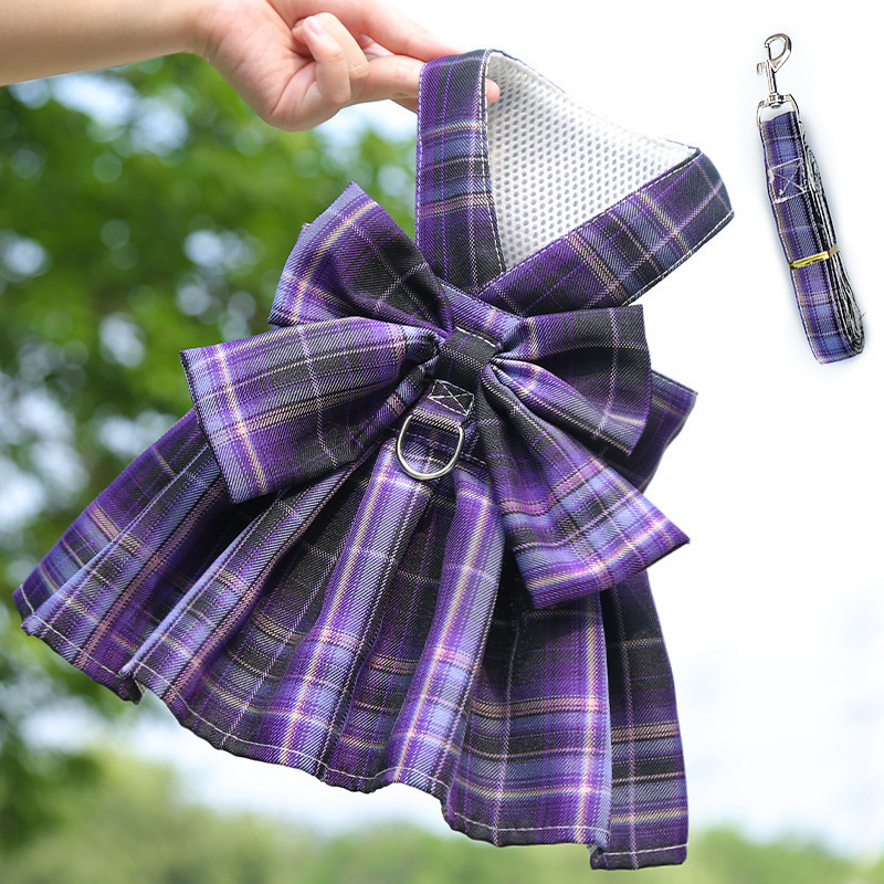 JK checkered dog skirt with leash