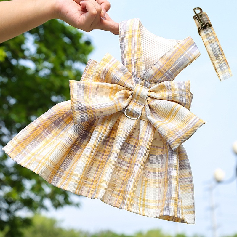 JK checkered dog skirt with leash