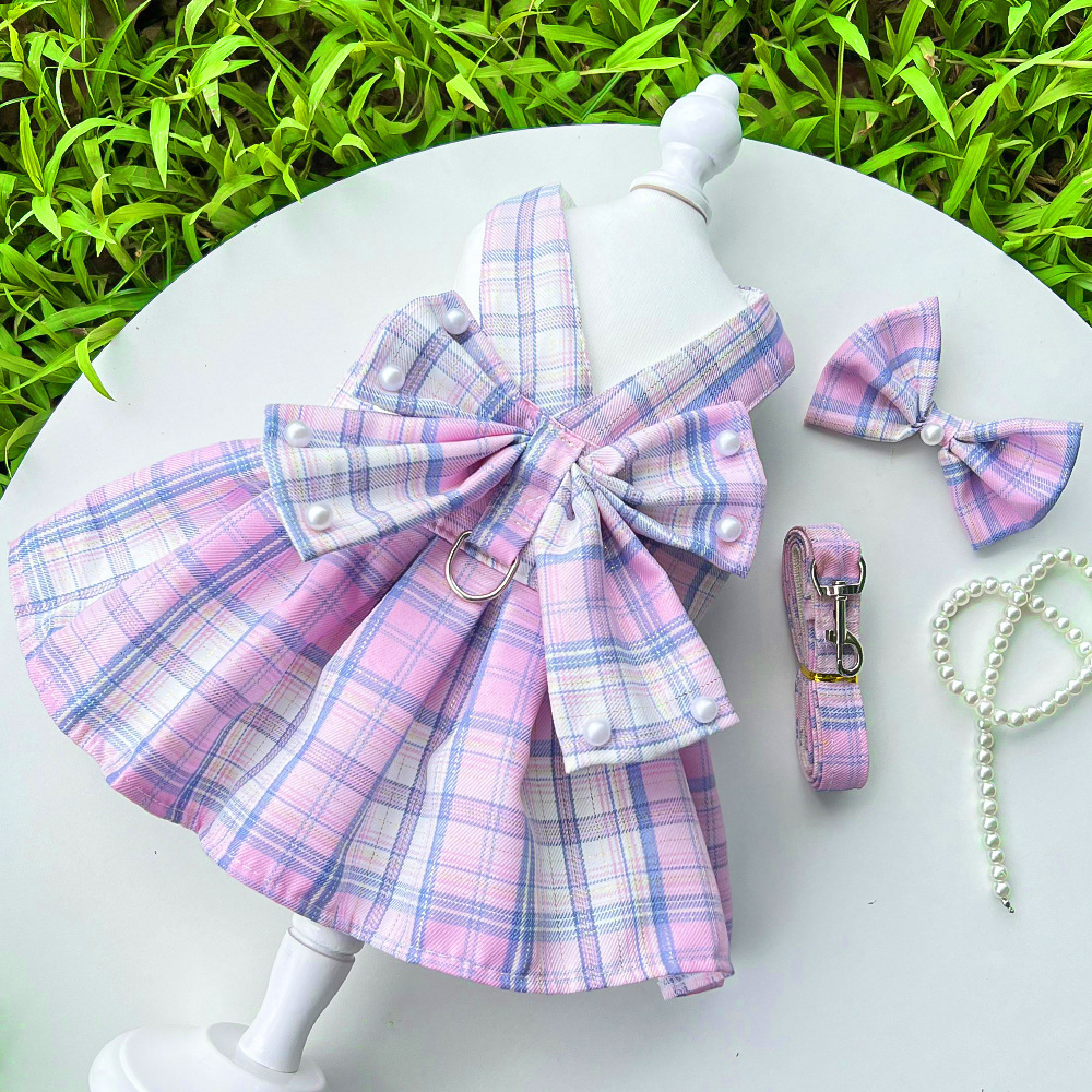 JK checkered dog skirt with leash