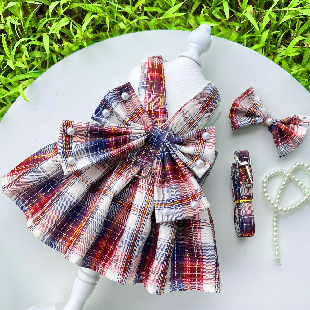 JK checkered dog skirt with leash