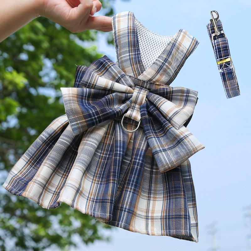 JK checkered dog skirt with leash