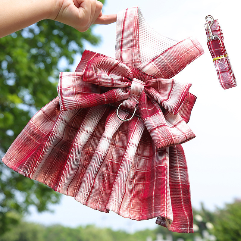JK checkered dog skirt with leash