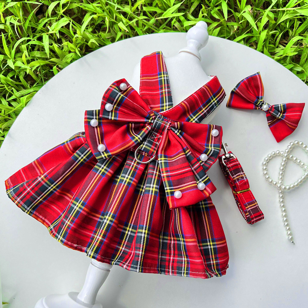 JK checkered dog skirt with leash