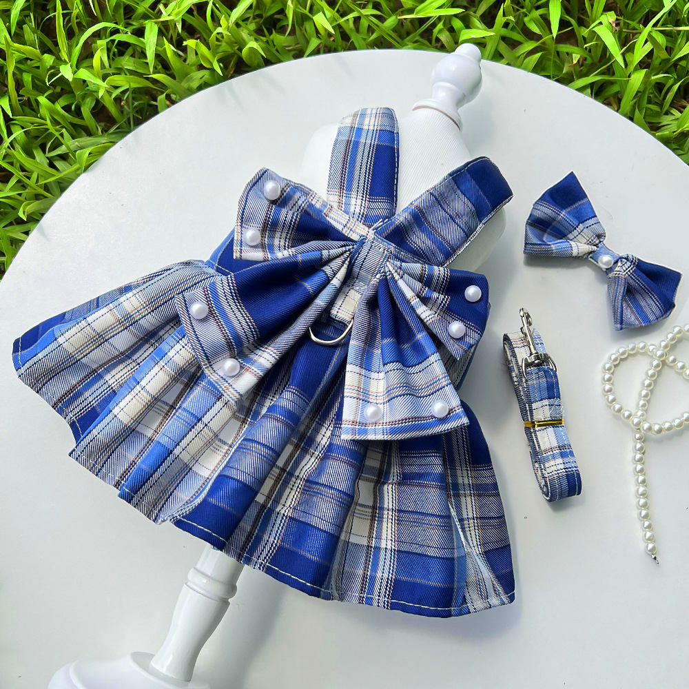 JK checkered dog skirt with leash