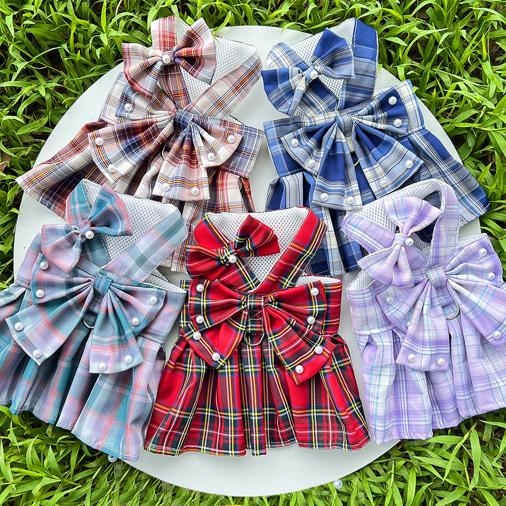 JK checkered dog skirt with leash