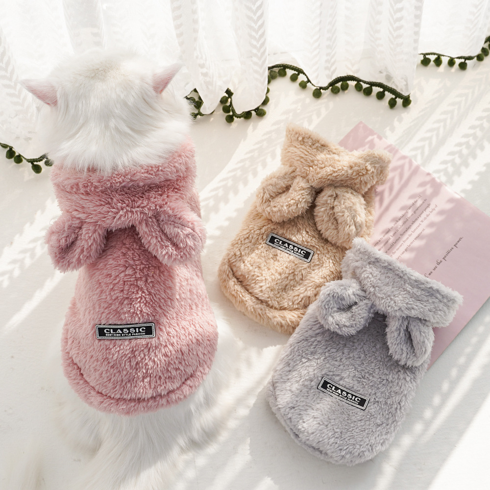 Bunny-Ear Soft Cotton Velvet Hooded Pet Outfit