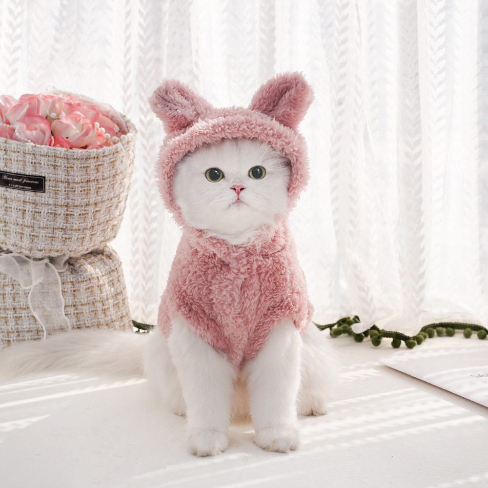 Bunny-Ear Soft Cotton Velvet Hooded Pet Outfit