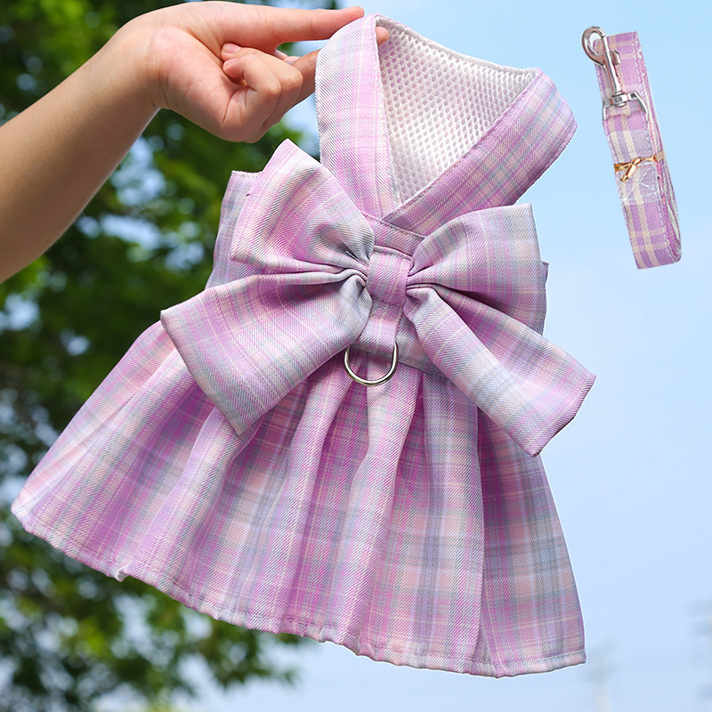JK checkered dog skirt with leash