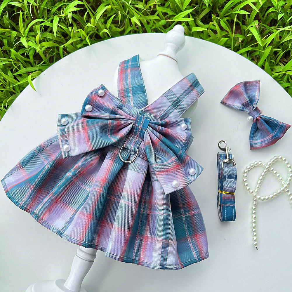 JK checkered dog skirt with leash