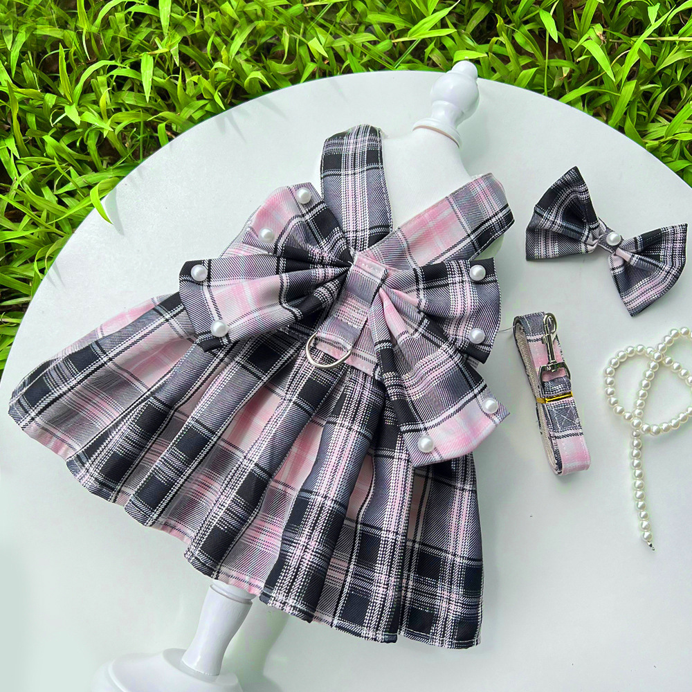 JK checkered dog skirt with leash