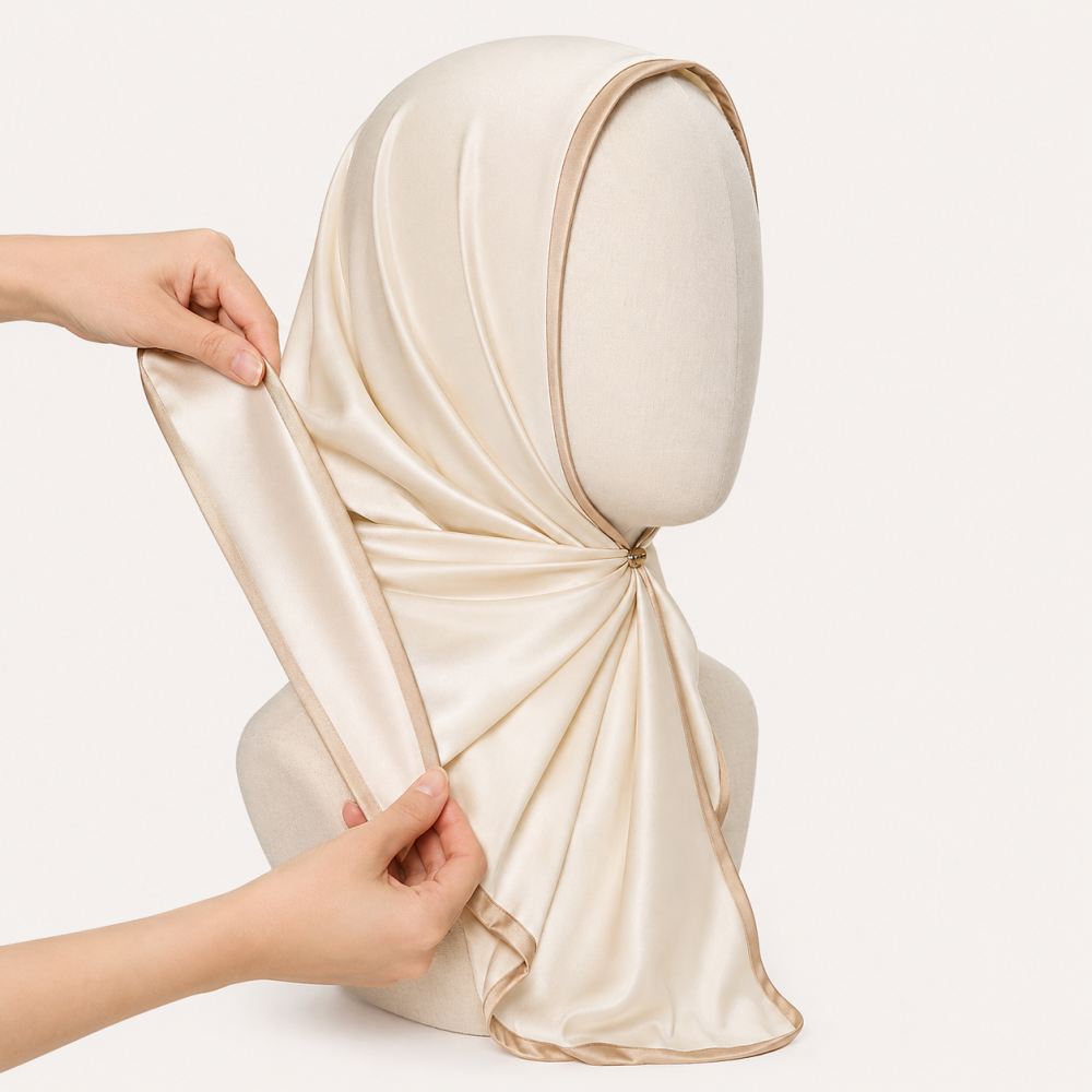 Champagne Satin Contrast Trim Instant Hijab