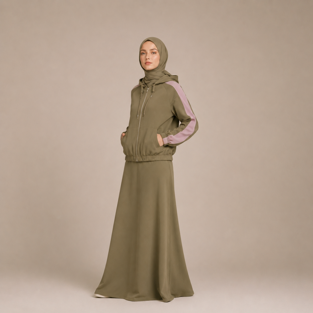 Cupro Color-Block Brushed Two-Piece Dress Set