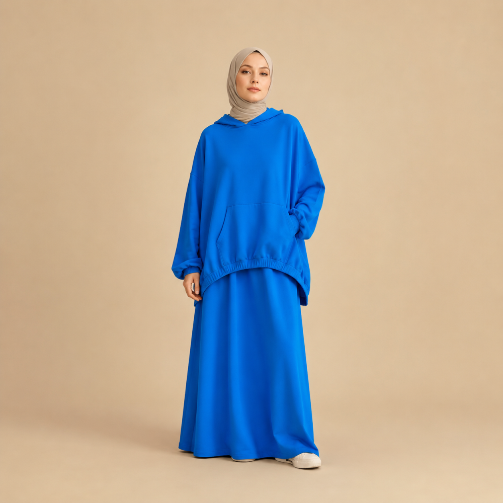 Modest High Low Hem Hoodie Skirt Set, Relaxed Fit | Laythah