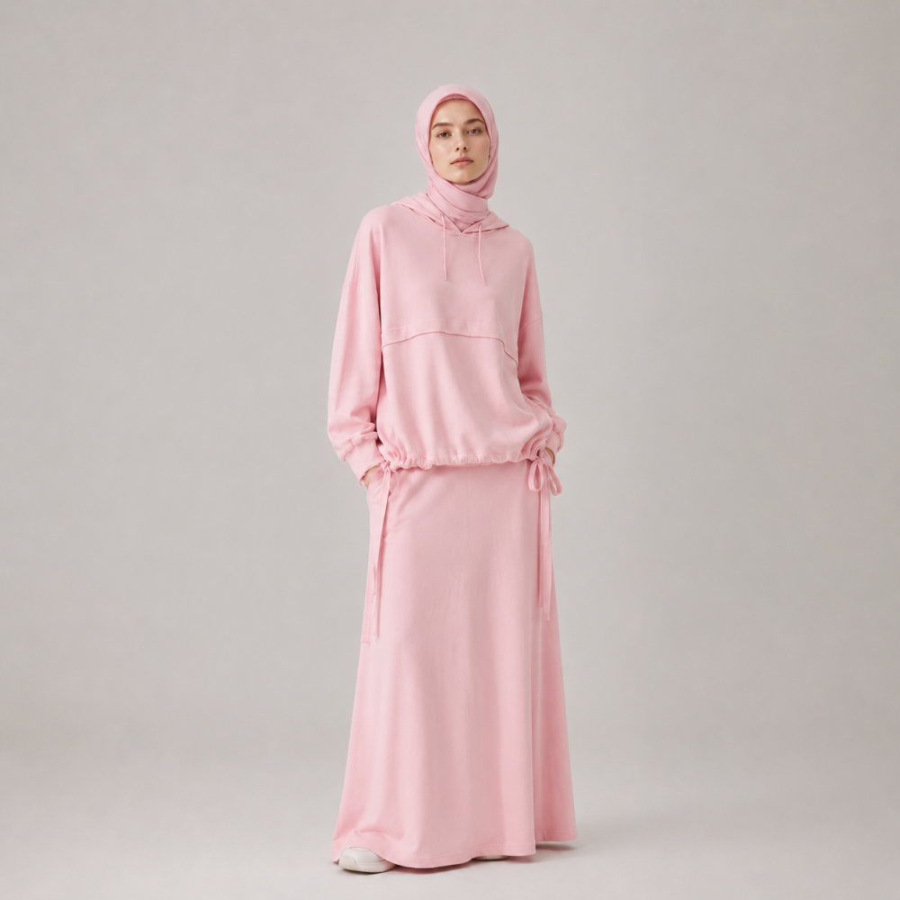 Modest Bow Tie Hem Hoodie Skirt Set, Women's Casual | Laythah