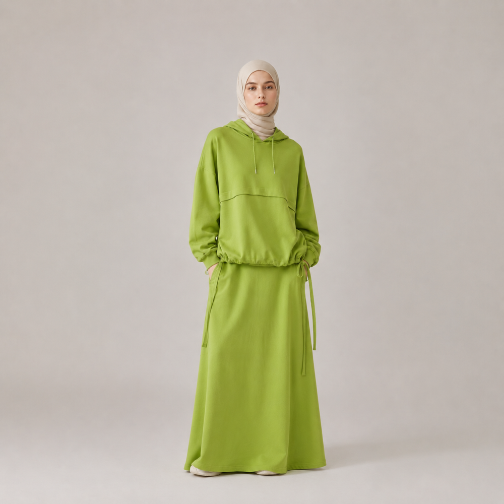 Modest Bow Tie Hem Hoodie Skirt Set, Women's Casual | Laythah