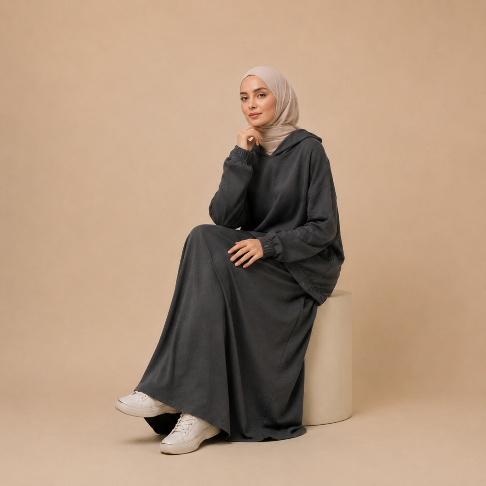 Modest High Low Hem Hoodie Skirt Set, Relaxed Fit | Laythah