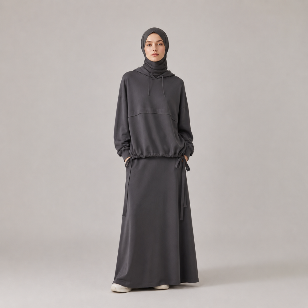 Modest Bow Tie Hem Hoodie Skirt Set, Women's Casual | Laythah