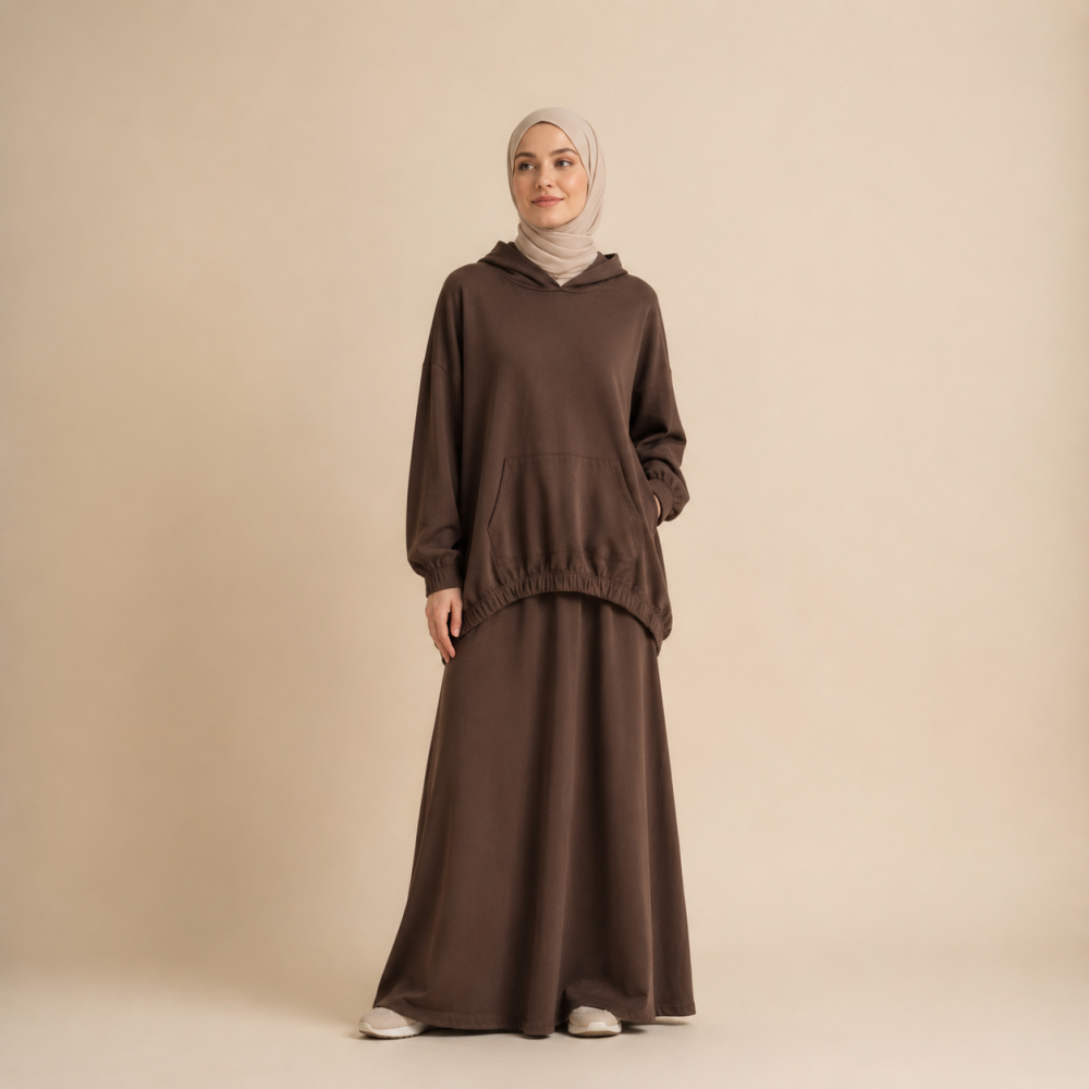 Modest High Low Hem Hoodie Skirt Set, Relaxed Fit | Laythah