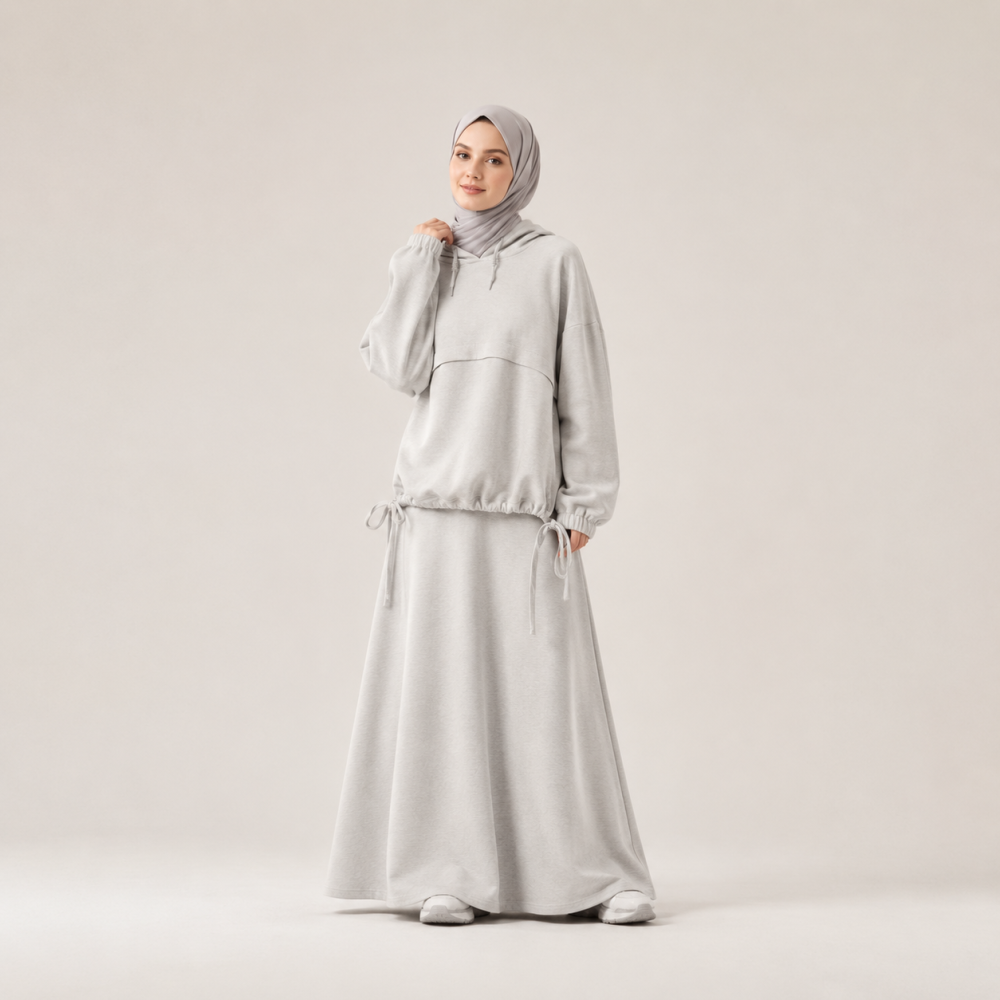 Modest Bow Tie Hem Hoodie Skirt Set, Women's Casual | Laythah