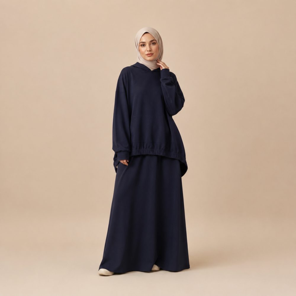 Modest High Low Hem Hoodie Skirt Set, Relaxed Fit | Laythah