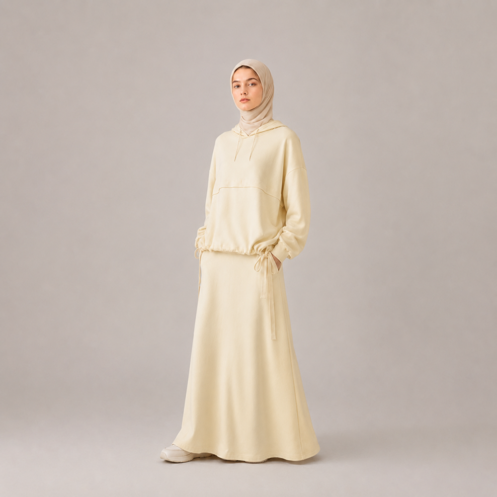 Modest Bow Tie Hem Hoodie Skirt Set, Women's Casual | Laythah