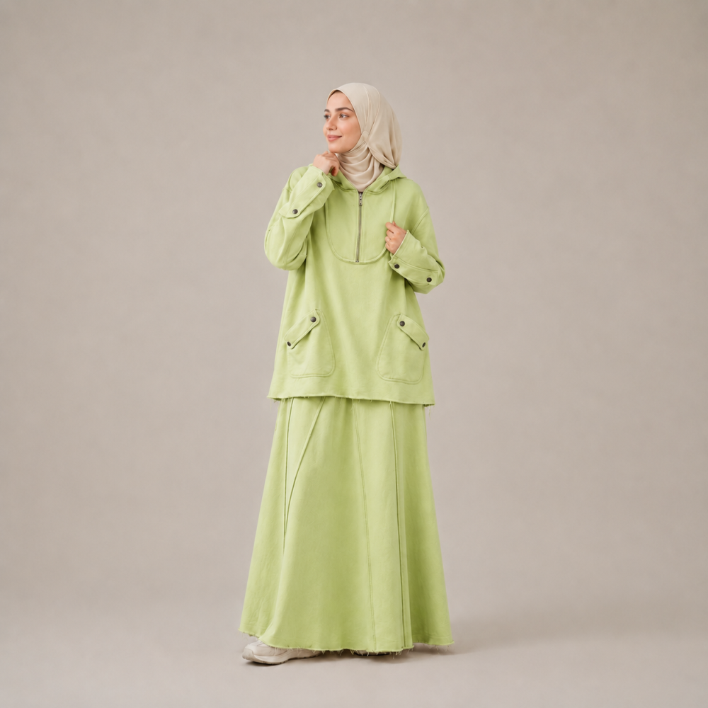 Modest Half Zip Sweatshirt Skirt Set, Side Slit | Laythah
