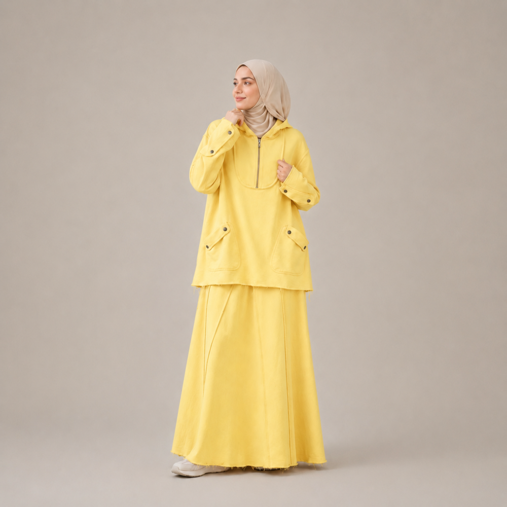 Modest Half Zip Sweatshirt Skirt Set, Side Slit | Laythah