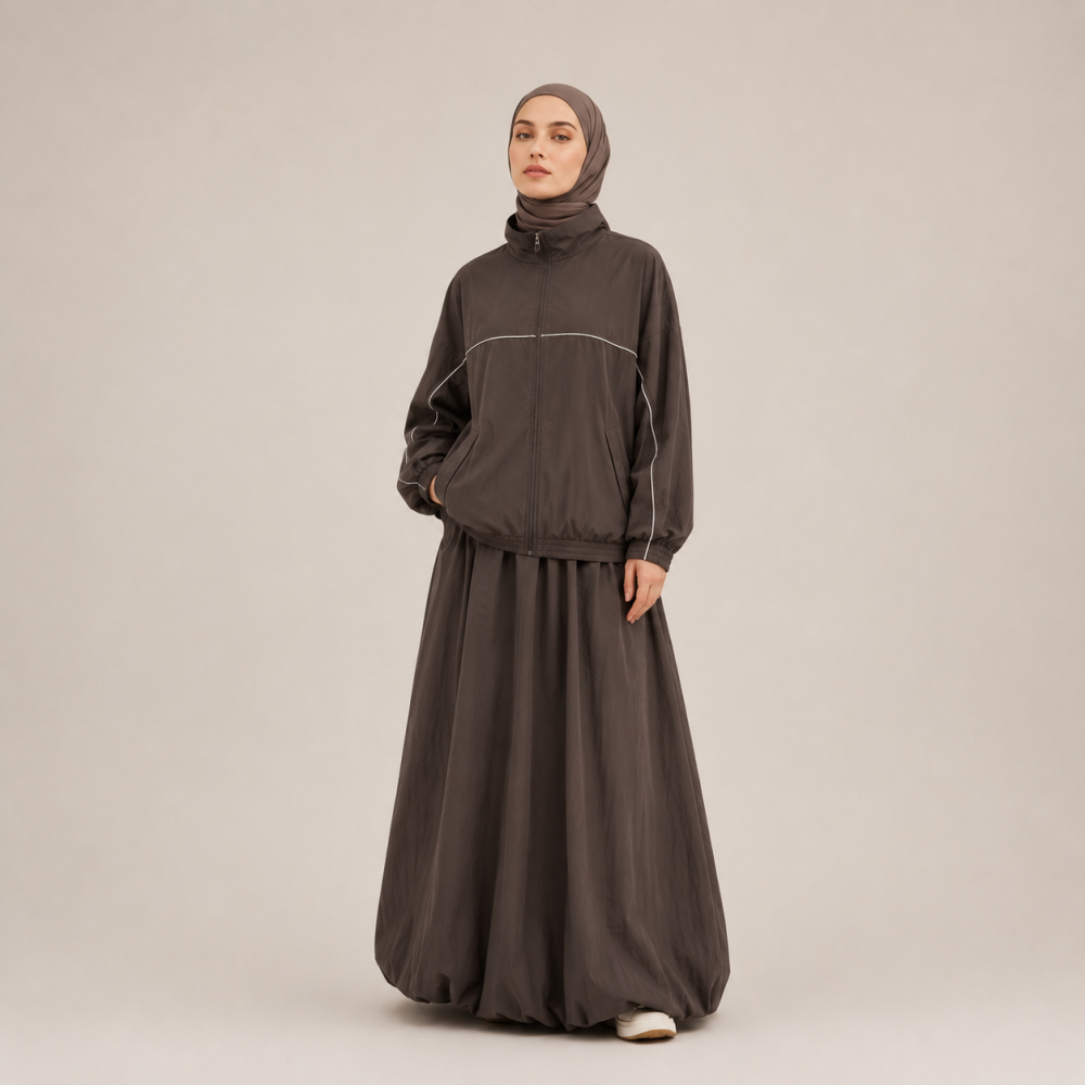 Modest Stand Collar Peplum Skirt Set, Muslim Athletic Wear | Laythah