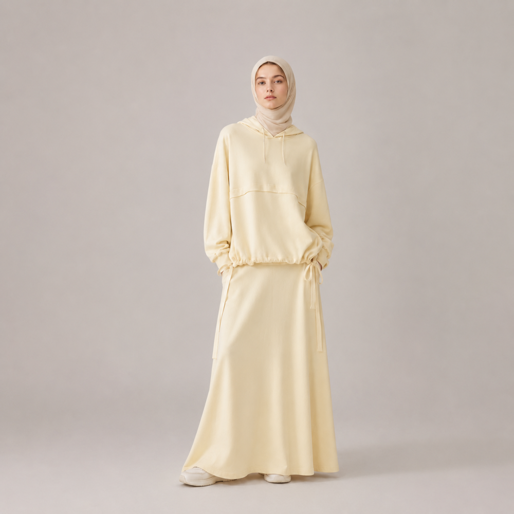 Modest Bow Tie Hem Hoodie Skirt Set, Women's Casual | Laythah