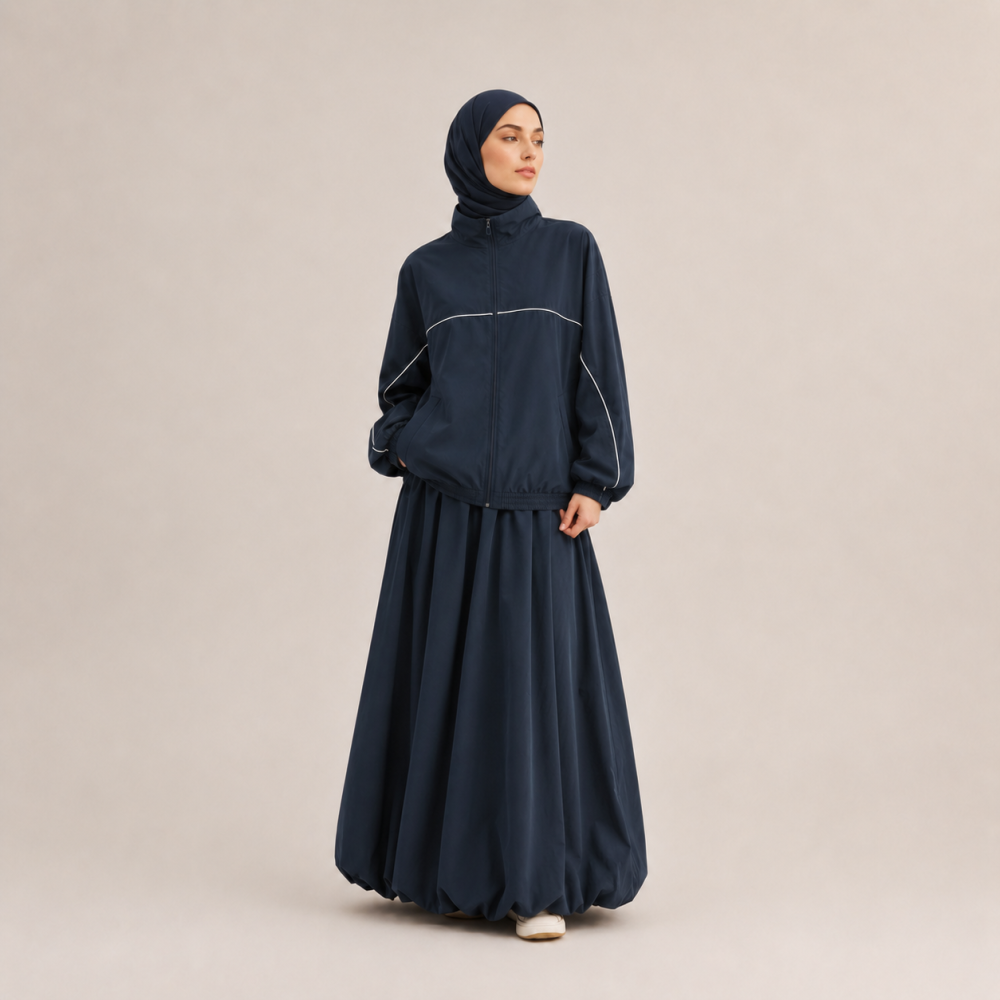 Modest Stand Collar Peplum Skirt Set, Muslim Athletic Wear | Laythah