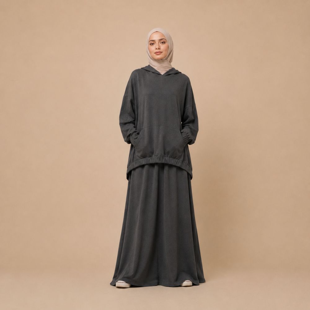 Modest High Low Hem Hoodie Skirt Set, Relaxed Fit | Laythah