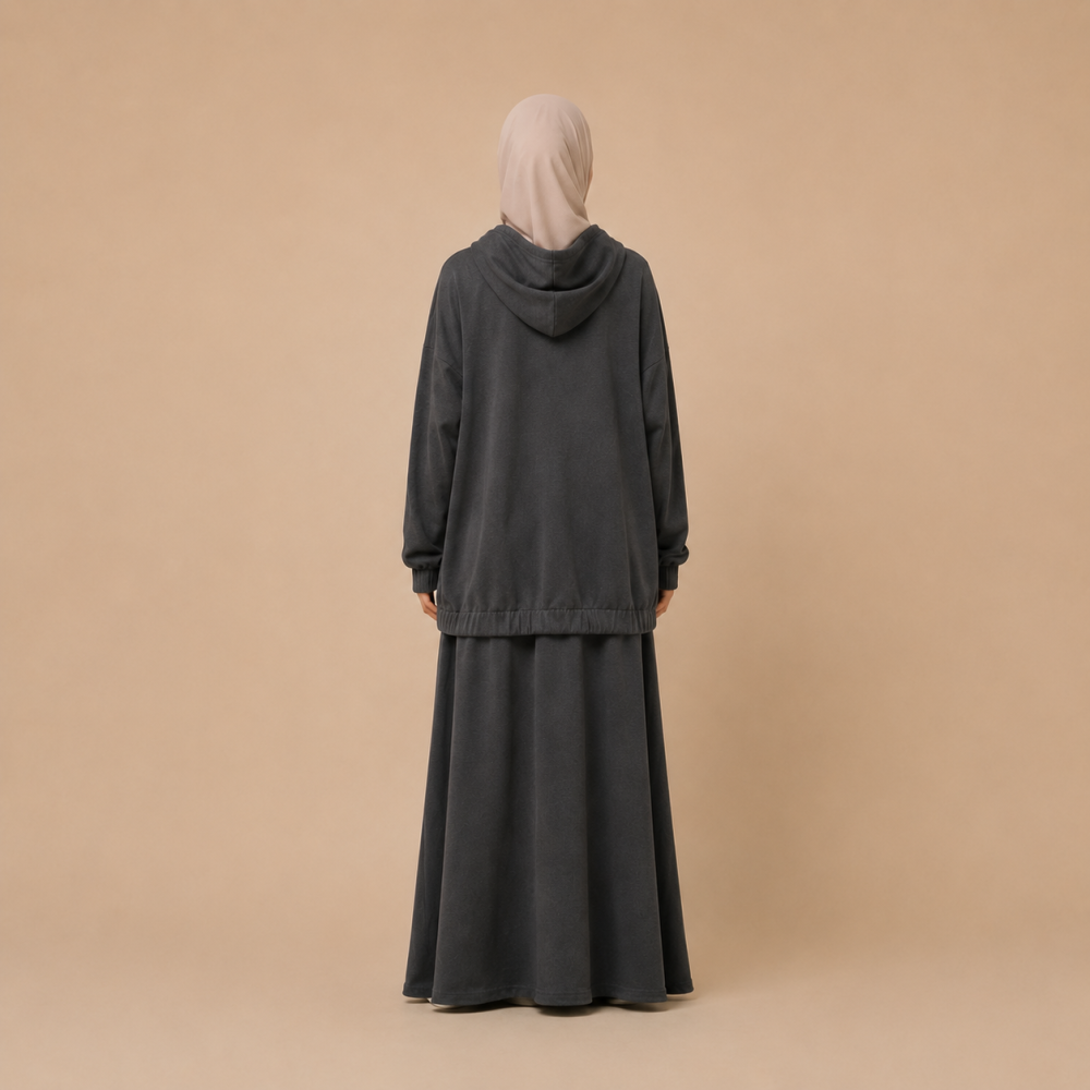Modest High Low Hem Hoodie Skirt Set, Relaxed Fit | Laythah