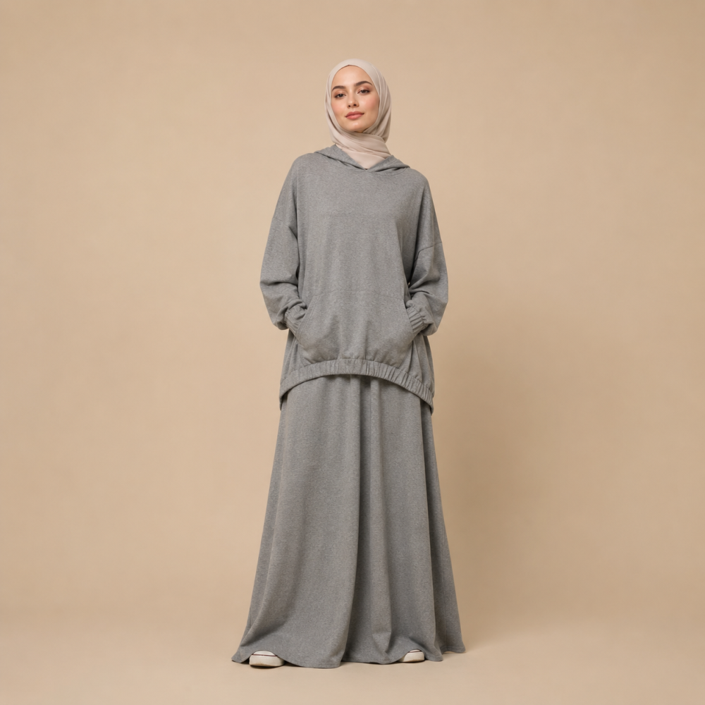 Modest High Low Hem Hoodie Skirt Set, Relaxed Fit | Laythah