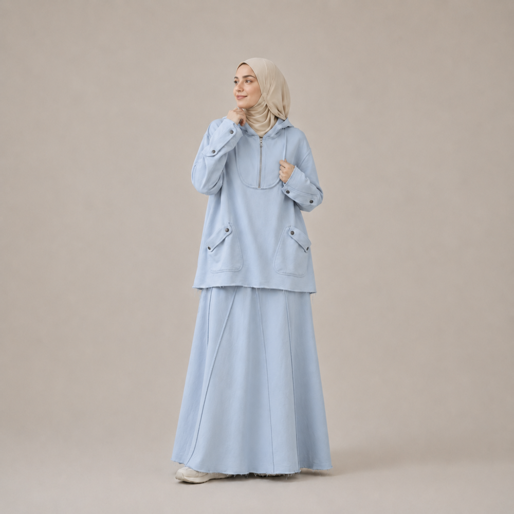 Modest Half Zip Sweatshirt Skirt Set, Side Slit | Laythah