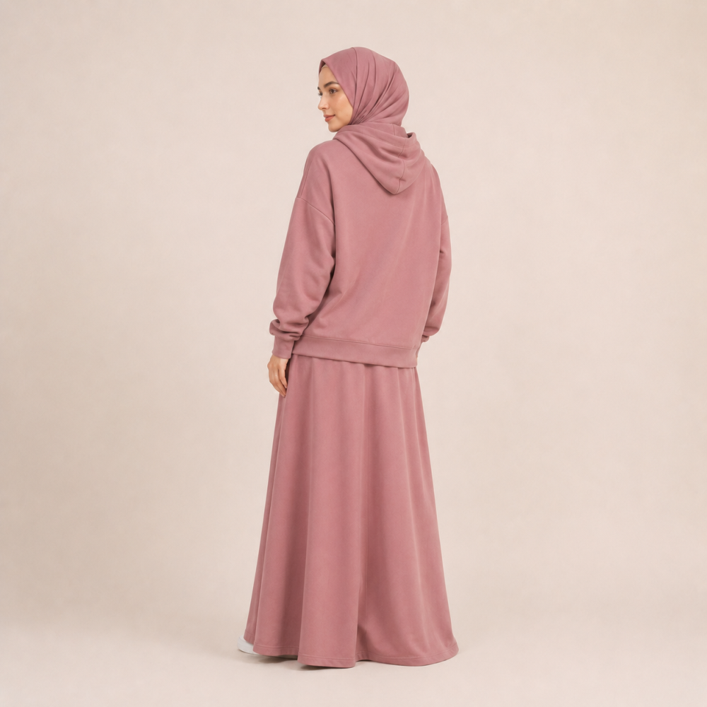 Dusty Rose Cozy Hoodie Skirt Set