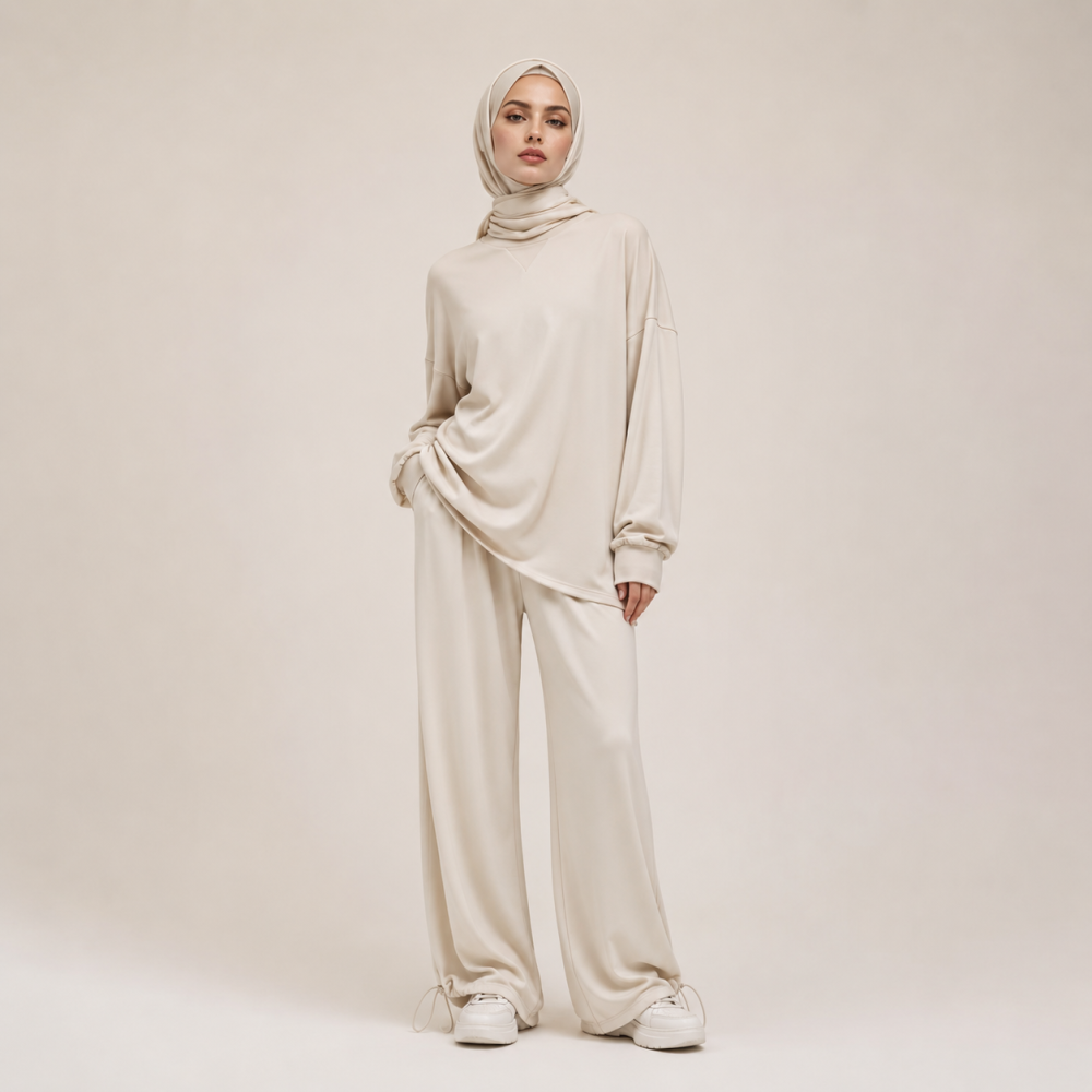 Modest Crew Neck Sweatpants Set, Relaxed Fit Loungewear | Laythah