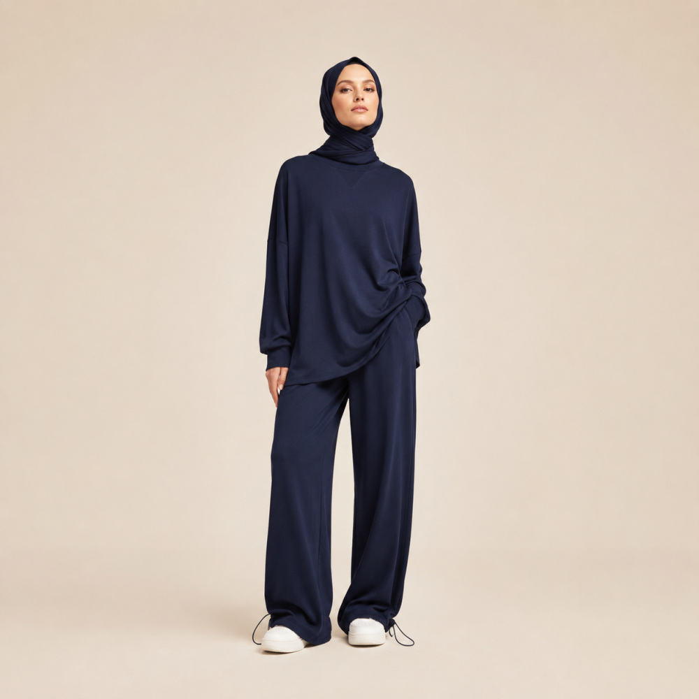 Modest Crew Neck Sweatpants Set, Relaxed Fit Loungewear | Laythah
