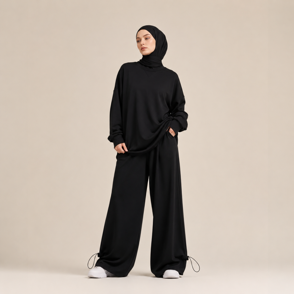 Modest Crew Neck Sweatpants Set, Relaxed Fit Loungewear | Laythah