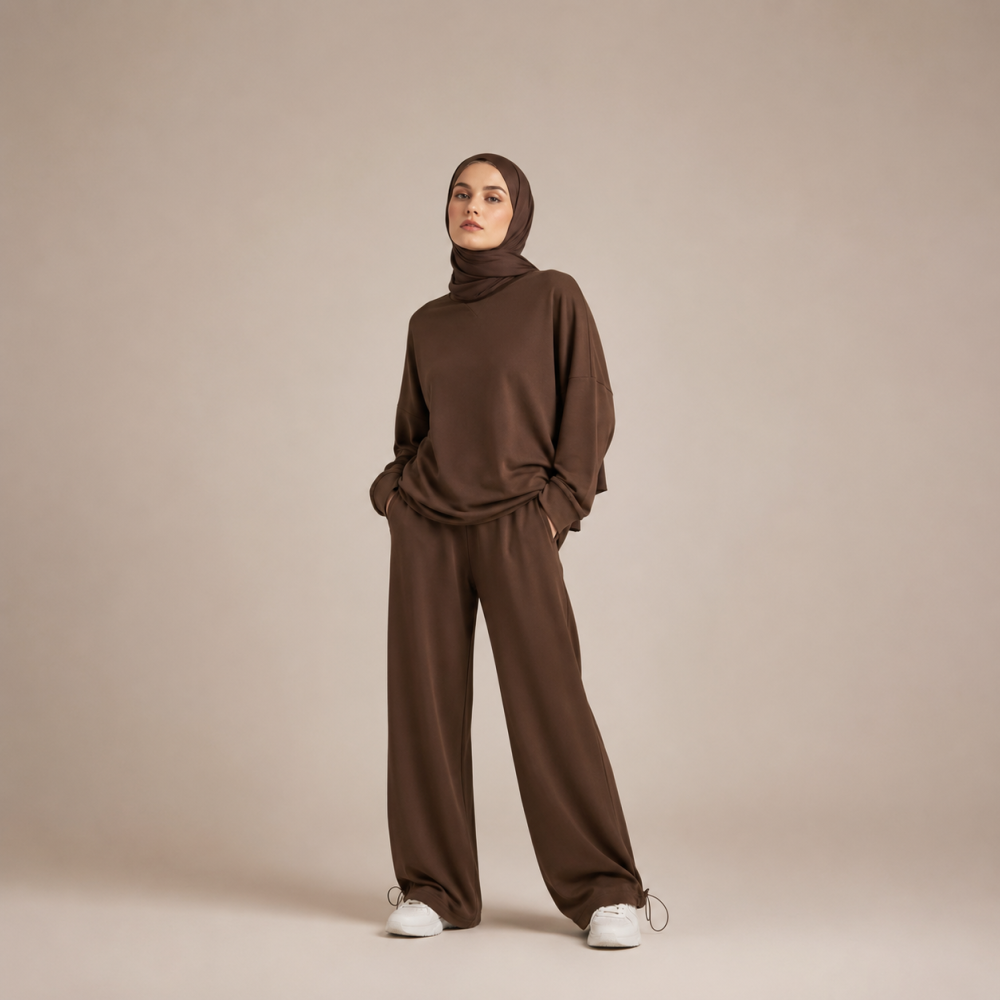 Modest Crew Neck Sweatpants Set, Relaxed Fit Loungewear | Laythah
