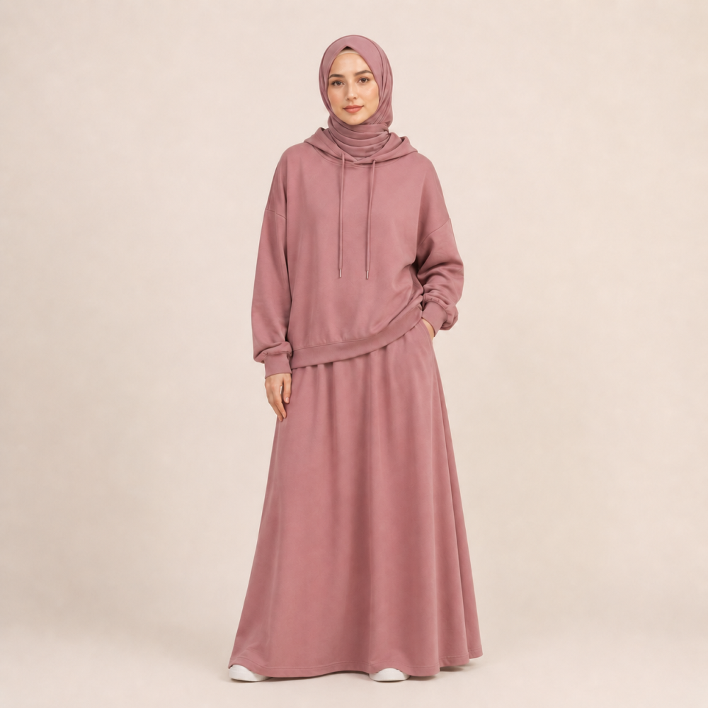 Dusty Rose Cozy Hoodie Skirt Set