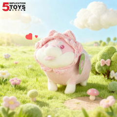 8-inch Squatting Cabbage Dog (Pink Rose Version)