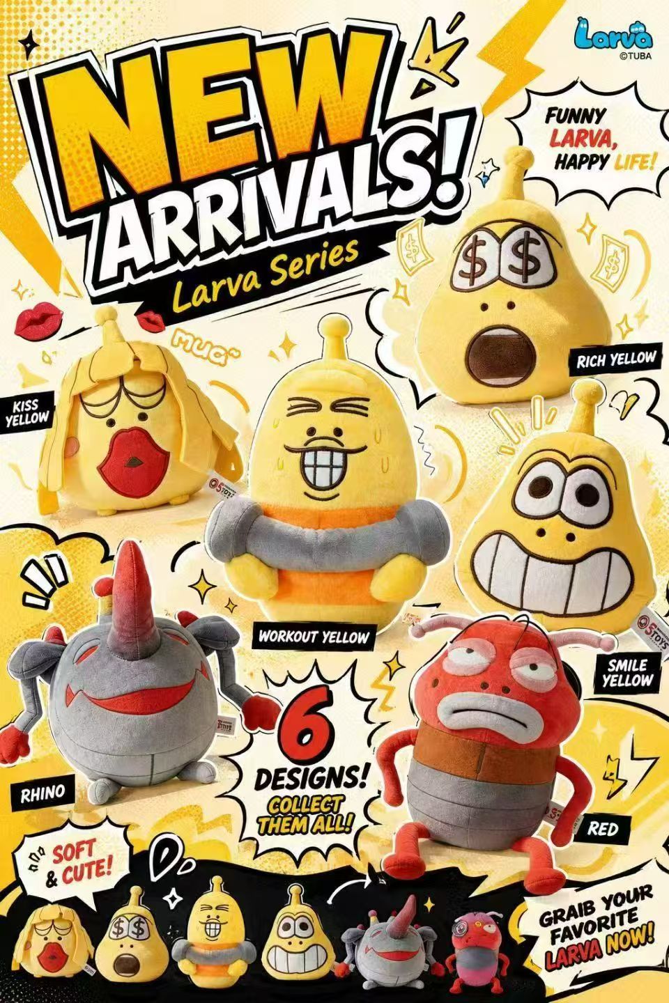 8-inch Larva Series,5 Toys,Premium Yaya Mink Larva Series - Custom Character Plush
