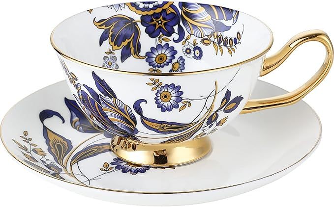 Afternoon Tea Set, European Style Ceramic Coffee Set, Heat Resistant Ceramic Coffee Cup and Saucer for Weddings, Family Dinners and Parties
