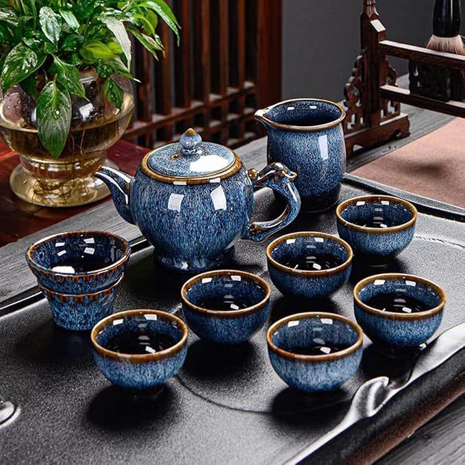 CHANJOON Chinese Ceramic Kung Fu Tea Set, 9-Piece Adult Tea Set Afternoon Tea Pot Set, Gift Boxed Set Perfect for Tea Lovers…
