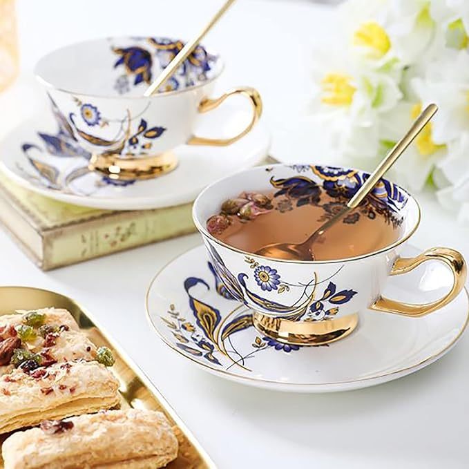 Afternoon Tea Set, European Style Ceramic Coffee Set, Heat Resistant Ceramic Coffee Cup and Saucer for Weddings, Family Dinners and Parties