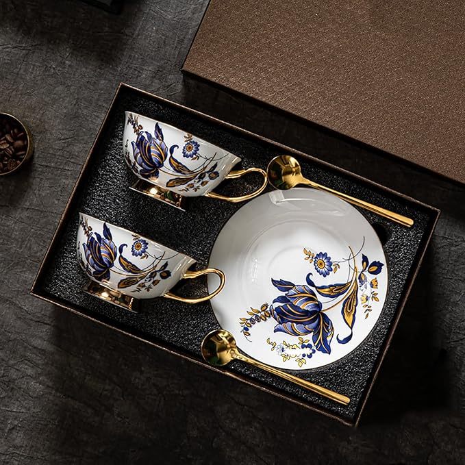 Afternoon Tea Set, European Style Ceramic Coffee Set, Heat Resistant Ceramic Coffee Cup and Saucer for Weddings, Family Dinners and Parties