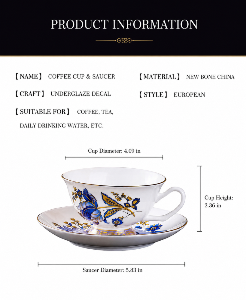 Afternoon Tea Set, European Style Ceramic Coffee Set, Heat Resistant Ceramic Coffee Cup and Saucer for Weddings, Family Dinners and Parties